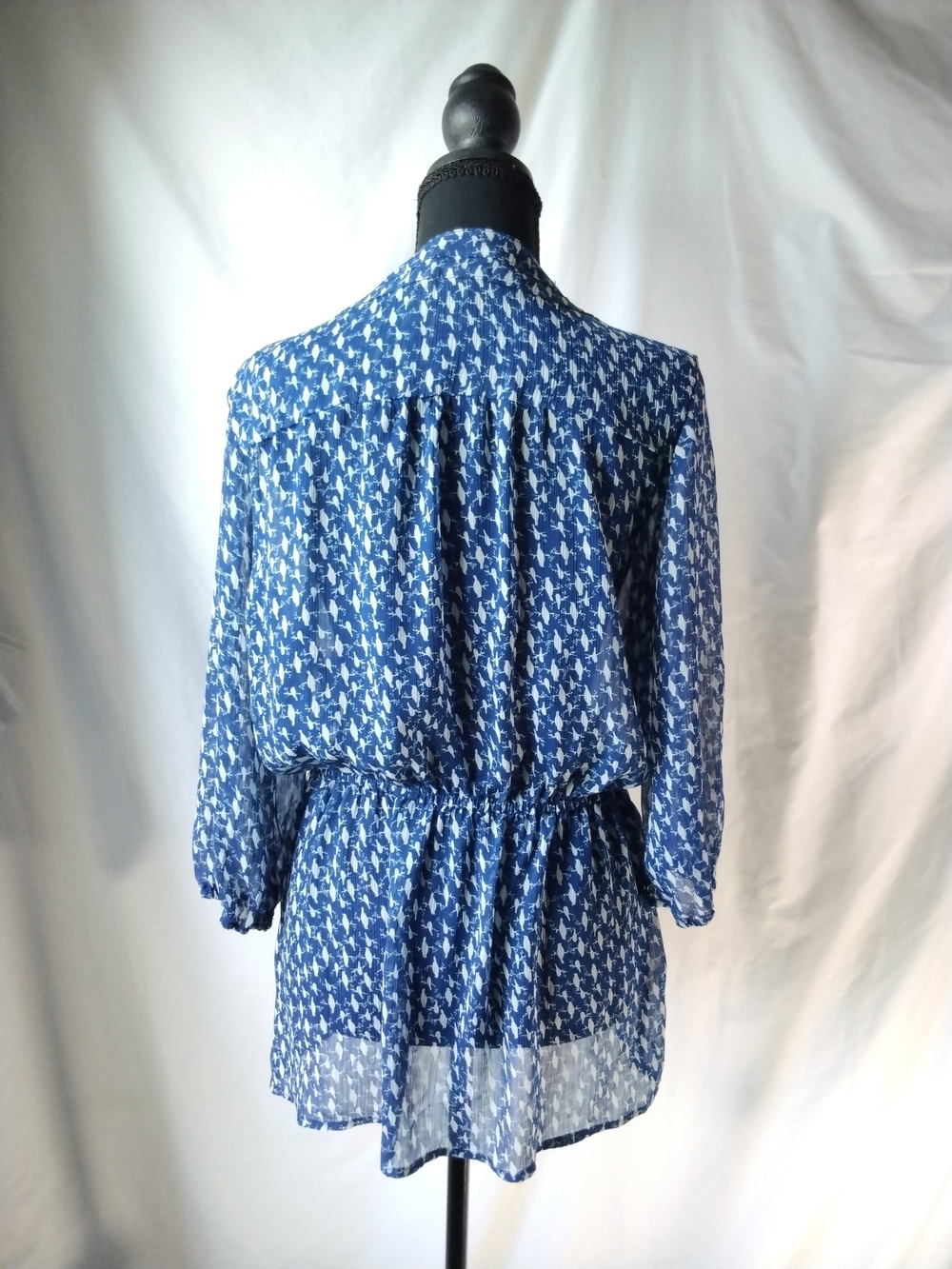 Mossimo Supply Co. Blue Printed Button-Front Tie-Waist Tunic - Picture 4 of 12